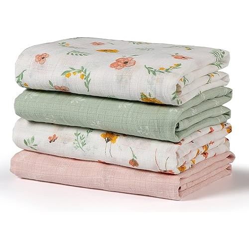 Softan Swaddle Blanket, Muslin Swaddle Blanket for Boys & Girls, 47X47In Muslin Swaddle Receiving Blanket for Newborn, Baby Muslin Swaddle Blanket Soft Silky & Breathable, 4 Pack