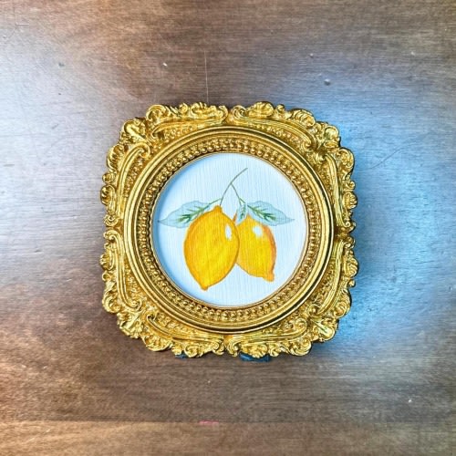 Meyer Lemon Mini Framed Art Print – 3x3 Vintage Ornate Frame, Lemon Print, Office Desk Decor, Lemon Gift