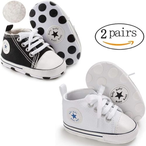 KIDSUN Unisex Baby Boys Girls High Top Sneaker Soft Anti-Slip Sole Newborn Infant First Walkers Canvas Denim Shoes