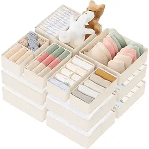 Criusia Drawer Organizer Clothes, 21 Pack Dresser Organizer for Baby Clothes, Underwear, Sock - Foldable Closet Organization and Storage Dividers Bins for Nursery, Bedroom (Beige)