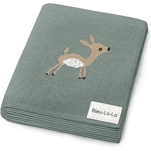 Soft Baby Swaddle Receiving Blanket - 100% Cotton Knit Soft Cozy Receiving Swaddling Quilt Blanket for Shower Gift Registry for Newborns, Infants, Toddlers (Deer - Sage)