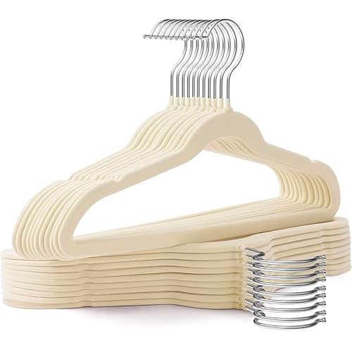 Baby Hangers 50 Pack 11 Inch,Velvet Baby Hanger Slim & Space-Saving,Kids Hangers with 360 Swivel Hook,Heavy Duty Toddler Hanger for Childrens Coats,Pants,and Dress (Beige)