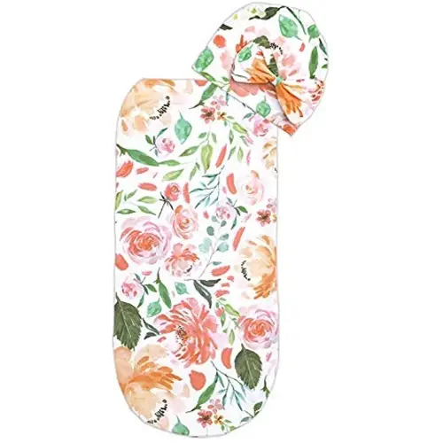 Itzy Ritzy Cocoon and Hat Swaddle Set, Cutie Cocoon Includes Name Announcement Card and Matching Jersey Knit Cocoon and Hat Set, Perfect for Newborn Photos, For Ages 0 to 3 Months, Floral