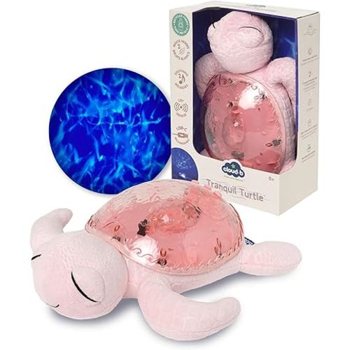 Cloud b Ocean Projector Nightlight with 2 White Noises & 2 Soothing Sounds | Adjustable Settings | Cry Sensor | Tranquil Turtle - Pink (Rechargeable)