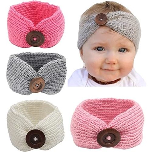 QandSweet Baby Turban Head Wrap Headbands Girl Knitting Button Hairbands