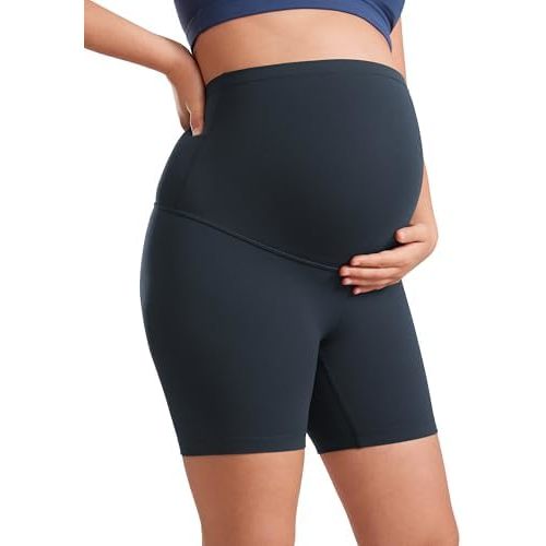 CRZ YOGA Womens Butterluxe Maternity Biker Shorts Over The Belly 6" - Pregnancy Yoga Workout Activewear
