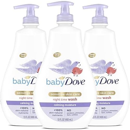 Baby Dove Calming Moisture Sensitive Skin Night Time Wash, 3 Pack Hypoallergenic and Tear-Free Bath Wash, Scented, Suitable for Newborns, 400 ml (3x 13.52 oz)
