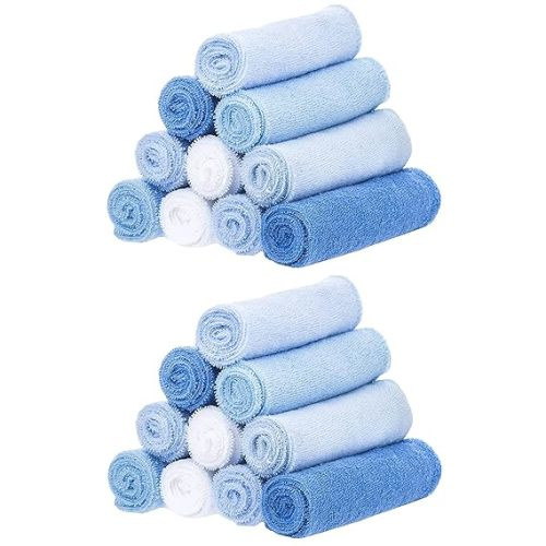 Spasilk Washcloths for Newborn Boys and Girls, Soft Terry Baby Washcloths, Baby Essentials, Ideal Baby Shower Gifts, Blue, Pack of 20