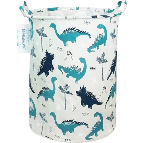 LANGYASHAN Laundry Basket Canvas Fabric Collapsible Organizer Basket for Storage Bin Toy Bins Gift Baskets Bedroom Clothes Children Nursery Hamper (Full Dinosaur)