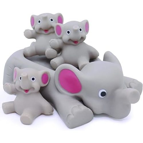 Bath Toys for Toddlers Infants 6 12 18 Months, Floating Bathtub Elephant Toys Squeak Rubber Animal 4 Piece Set, Pool Beach Party Gift for 1 2 3 4 Years Old Kids Boys Girls Water Fun and Shower Time
