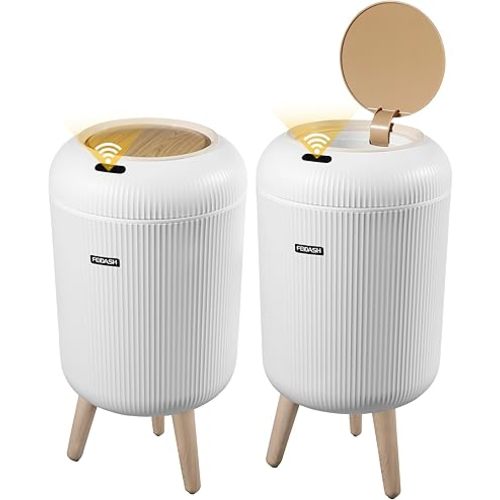2 Pack Automatic Motion Sensor Trash Cans, 3 Gallon / 11L Touchless Trash Bins with Removable Legs, Slim Waterproof Design for Bathroom, Kitchen, Bedroom, and Office - White