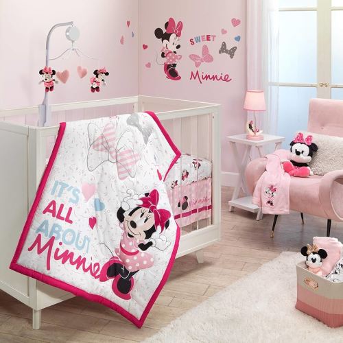 Lambs & Ivy Disney Baby Minnie Mouse Love 3-Piece Pink Nursery Crib Bedding Set