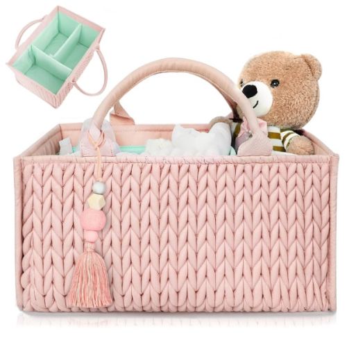 MOMINSIDE Diaper Caddy Organizer, Baby Basket Nursery Storage, Portable Changing Table Car caddy organizer for Girl Boy, Baby Registry Baby Shower Gifts, Newborn Essentials