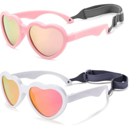 COASION Baby's First Sunglasses with Strap, Unbreakable Polarized Newborn Infant Heart Sunglasses for Ages 0-24 Months