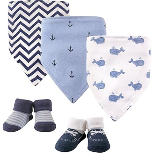 Hudson Baby Unisex Baby Cotton Bib and Sock Set, Whale, One Size