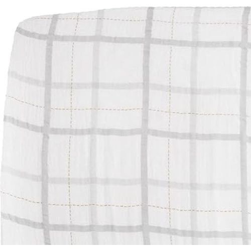 Little Unicorn Grey Plaid Fitted Crib Sheet | 100% Cotton Muslin | Super Soft | Sized for Standard Baby Crib & Toddler Mattress | Machine Washable | 52” x 28” x 6”
