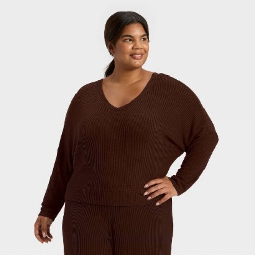 Women's Cozy Ribbed Pullover - Auden™ Brown L