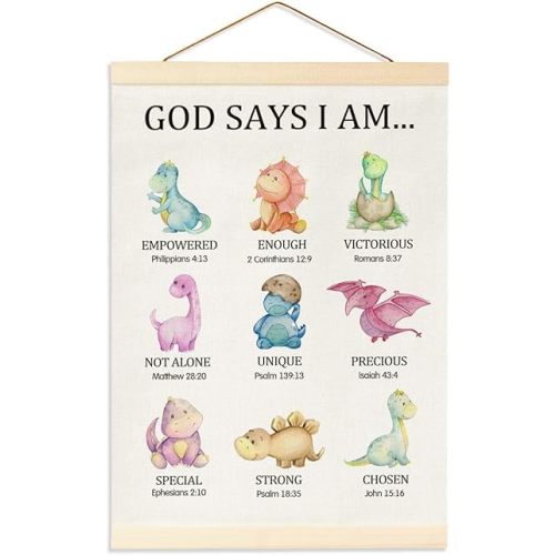 Dinosaur Room Decor for Boys, Dinosaur Wall Decorations, Inspirational Christian Wall Art, Excellent Room Decor for Kids', Toddler, Playroom, and Bedrooms, God Say I Am Hanging Flag Banner