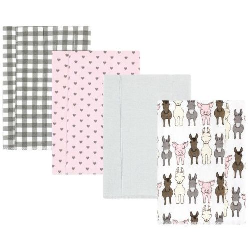 Hudson Baby Infant Girl Cotton Flannel Burp Cloths, Farm Friends Pink 4-Pack, One Size