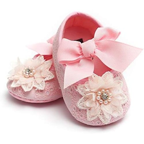 Baby Girls Mary Jane Flats with Bowknot Floral Princess Wedding Dress Shoes Soft Newborn Infant Crib First Walkers Prewalker