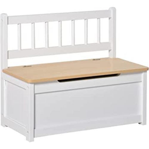 HOMCOM 2-In-1 Kids Toy Chest Storage Box with Seat Bench Cabinet Chunk Cube with Safety Pneumatic Rod White
