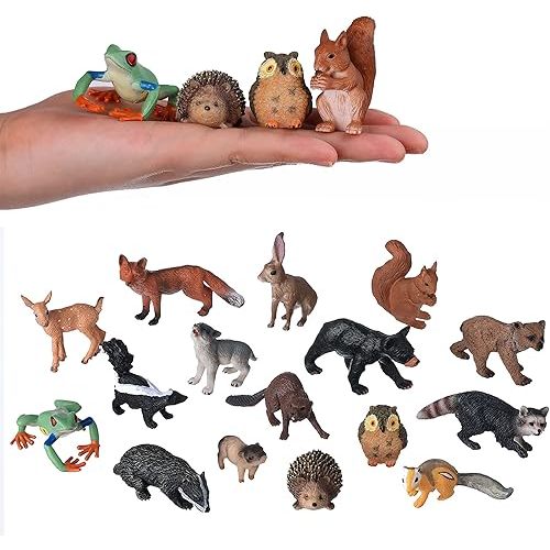 Small Animal Figures for Kids, 16PCS Realistic Forest Animals Baby Figurines, Woodland Creatures Figurines, Educational Toys for Science Project Cake Party Decor