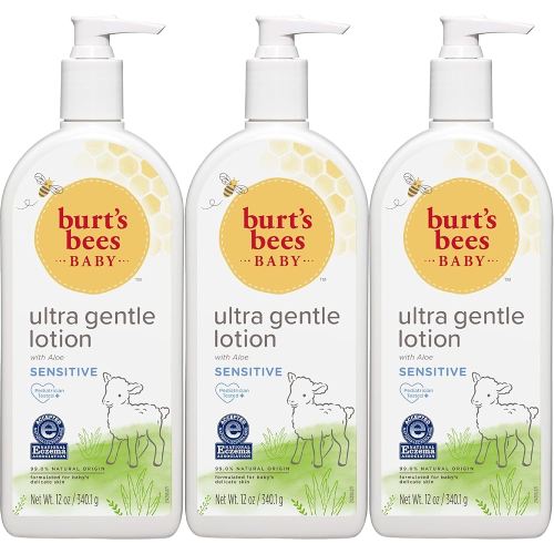 Burt's Bees Baby Ultra Gentle Lotion with Aloe for Sensitive Skin, Pediatrician Tested, 99% Natural Origin Baby Care, 12 Oz (Pack of 3)