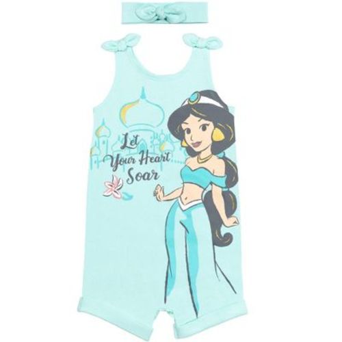Disney Princess Rapunzel Ariel Belle Jasmine Aurora Baby Girls Snap Romper and Headband Newborn to Toddler