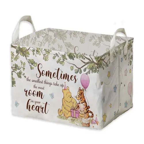 Winnie Nursery Decor, the Pooh Baby Stuff, Winnie Storage Nursery Basket, Large squarecanvas Laundry Hamper With A Waterproof PECoating, Foldable, Toys Bin, Baby Nursery HamperDecor, Star