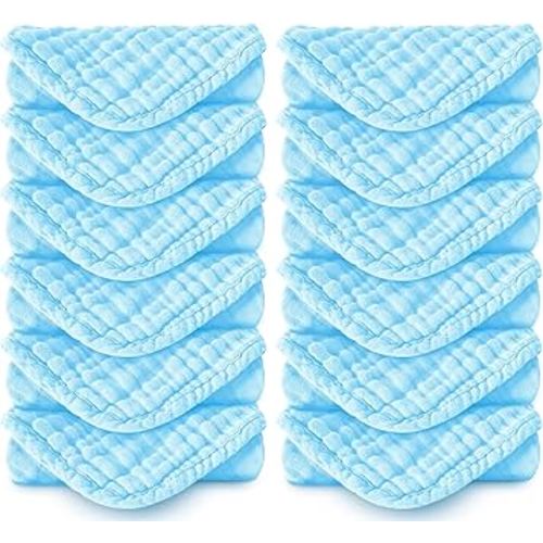 Muslin Burp Cloths 100% Cotton Large 20''x10'' Extra Soft and Absorbent Baby Wash Cloths Spit Up Rags - Baby Burping Cloth for Boys Girls Items(12 Pack Aquamarine)