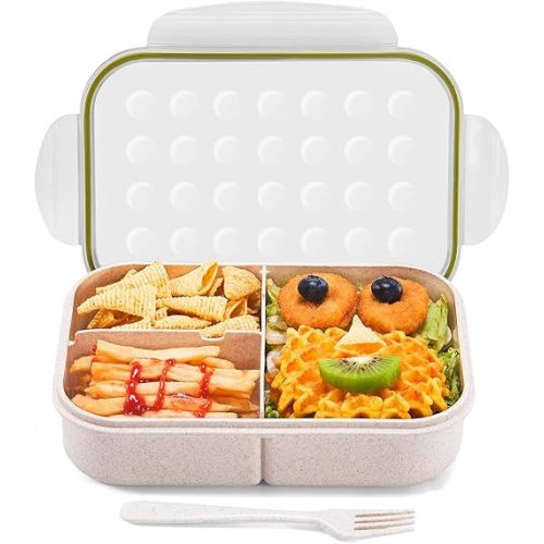 MISS BIG Bento Box for Kids,Ideal Leak Proof,Mom’s Choice Kids Lunch Box, No BPAs and No Chemical Dyes,Microwave and Dishwasher Safe Lunch Containers(White)