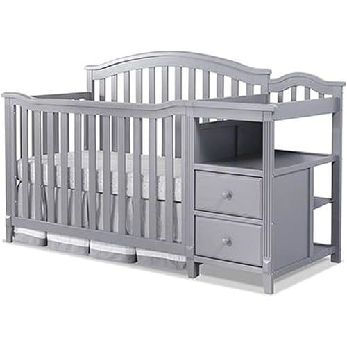 SORELLE FURNITURE Berkley Crib and Changer with Slat Panel Back Classic -in- Convertible Diaper Changing Table Non-Toxic Finish Wooden Baby Bed Toddler Childs Daybed Full-Size Nursery - Gray