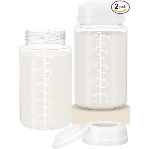 2PC 10oz/300ml Breast Milk Storage Bottles Compatible with Momcozy 22oz Cooler, Pumping Bottles Fit for SpectraS1 S2 9 Plus, Motif Luna, and Most Wide-Mouth Flange
