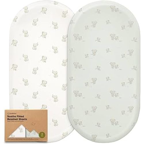 2-Pack Organic Bassinet Sheets for Girls, Boys - 100% Cotton Bassinet Mattress Sheets Compatible with Halo Bassinest Swivel Sleeper, Graco, Baby Delight, Chicco, Unisex Fitted Bassinet Sheets (Elly)