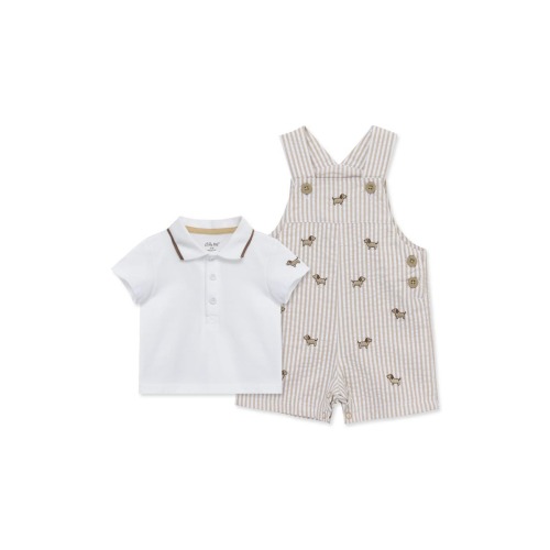 Puppies Cotton Polo & Seersucker Overalls Set, 12M