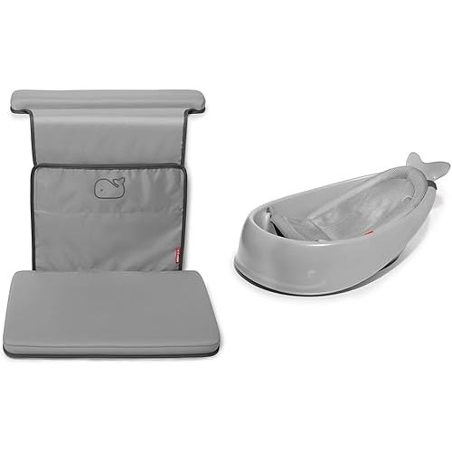 Skip Hop Baby Bath Elbow Saver Kneeler and 3-Stage Smart Sling Tub Bundle, Moby Grey