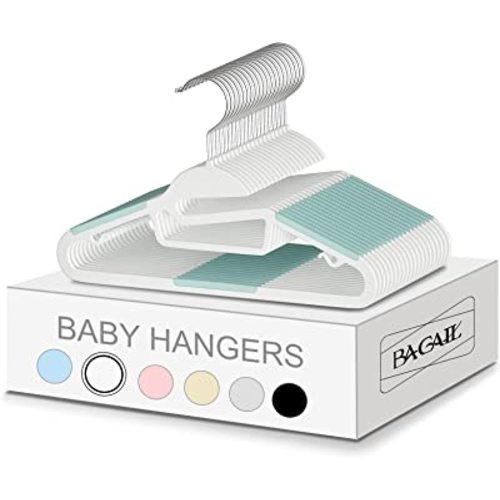 BAGAIL Kids Plastic Hangers S-Slide 50 Pack 12.6" Non-Slip Hangers 360° Swivel Hook Protect Collar Space Saving for Children Infant/Toddler Pants Coat