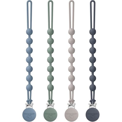 Cuddle Campus Silicone Pacifier Clip Holder with One Piece Design, Pack of 4 Soft Flexible Binky Clips with Texture for Baby Boy and Girl Set 6(0-6M)