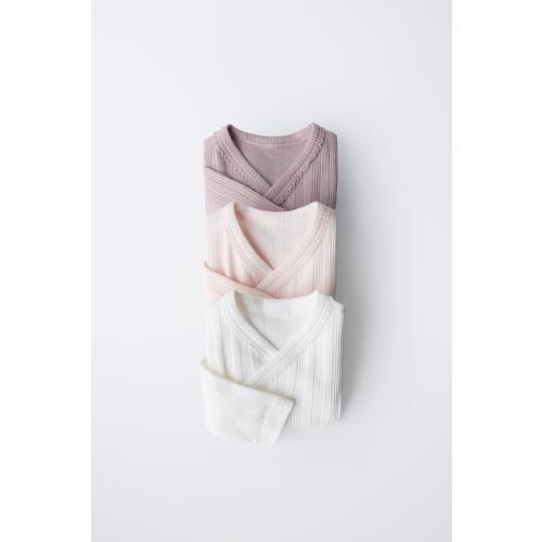 0-6 MONTHS/ THREE-PACK OF LONG SLEEVE BODYSUITS WITH KIMONO COLLAR - Pink | ZARA United States