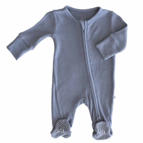 Bamboo Waffle Zipper Footie | Lake