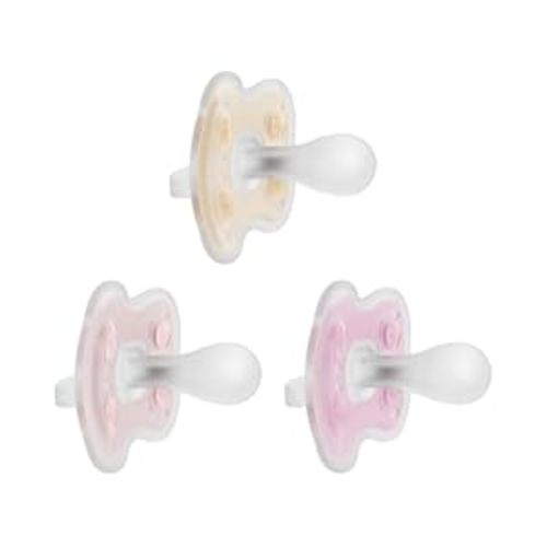 Dr. Brown's Advantage One-Piece Silicone Baby Pacifier, Fully Symmetrical Soother, Ecru/Light Pink/Pink, 0-6m, BPA Free, 3 Pack