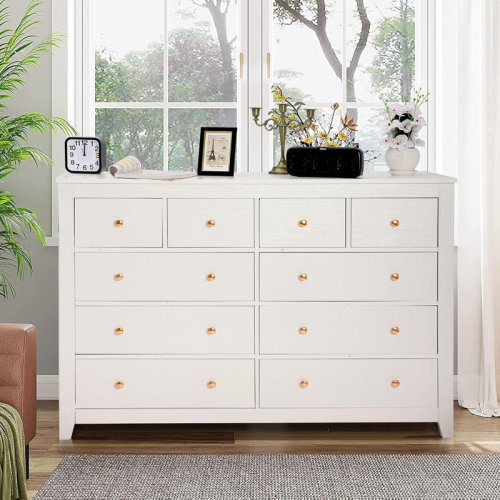 Winston Porter 10 Drawer Dresser for Bedroom, 52" Chest of Drawers with Deep Drawers, Long TV Stand Dresser, Modern Wooden Storage Dresser & Reviews | Wayfair