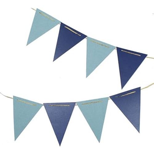 Dark Blue Light Blue Vintage Double Sided Triangle Flag Bunting Pennant Banner for Baby Birthday Party, Wedding Decor, Baby Shower, 30pcs Flags, Pack of 1
