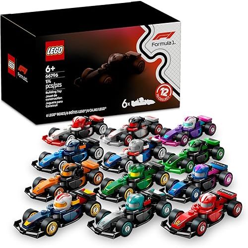 LEGO F1 Collectible Race Cars, 6 Pack - Building Set for Boys & Girls, Ages 6+ - Birthday Party Favor or Gift - Mystery Box W/Surprise F1 Car Toys - Travel Toys for Kids - 66796