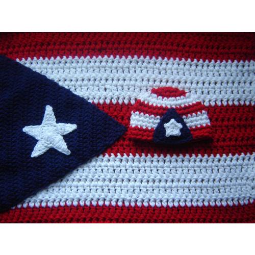 Puerto Rico Set Of Baby Blanket And Hat, Puerto Rican Baby Outfit Flag, Puerto Rico Flag Beanie, Puerto Rico Blanket, Patriotic Photo Props