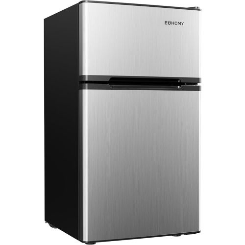 EUHOMY Mini Fridge with Freezer, 3.2 Cu.Ft Mini Refrigerator fridge, 2 door For Bedroom/Dorm/Office/Apartment - Food Storage or Cooling drinks, Silver