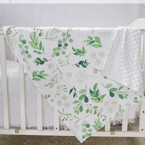 TANOFAR Baby Blankets, Green Leaf Fleece Toddler Blanket for Boys Girls, Dotted Backing, Double Layer, Crib Receiving Blanket, for Nursery/Stroller/Toddler Bed/Carseat, 30 x 40 Inch