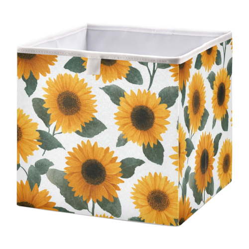 Foldable Fabric Storage Bin Home Cubes Clothing Organizer Bins Large Collapsible Box Basket for Home Organizer Orange Sunflowers