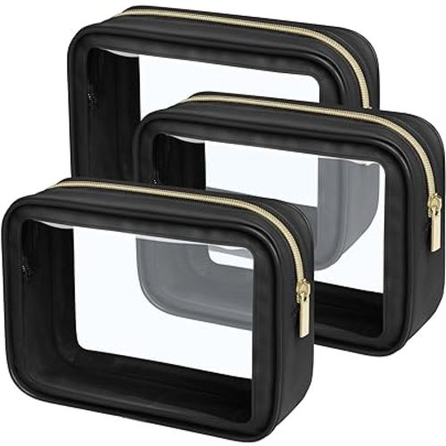 PACKISM TSA Approved Toiletry Bag - 3 Pack Upgrade Color-Edged Clear Makeup Bag, Clear Toiletry Bag For Traveling Fits Various Storage Needs, Black
