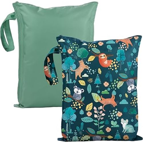 Wet Dry Bags Water Resistant - 2 Pack Reusable Waterproof Wet Dry Bag for Swimsuits & Baby Clothes - Leakproof Storage Pouch Bag for Travel & Baby Diaper - Travel Laundry Daycare Bags